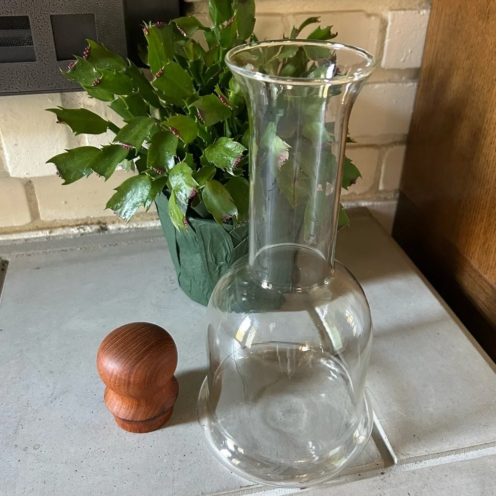 Vintage 60s MCM DANSK Glass Teak Carafe Decanter